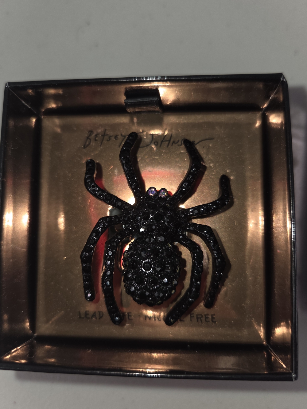 Betsey Johnson Black Spider Ring Pave Crystal Rhinestone Cocktail Stretch NIB - Picture 2 of 5
